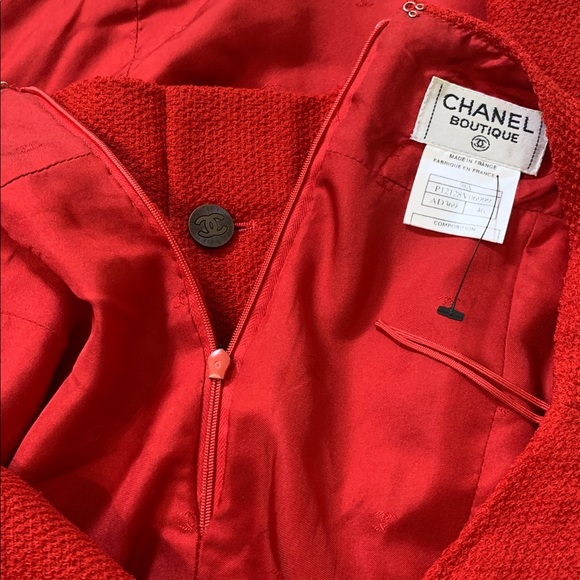 Vintage CHANEL 1998 Red Tweed 2 Piece Jacket Skirt Set Size‎ 46 - Picture 15 of 15